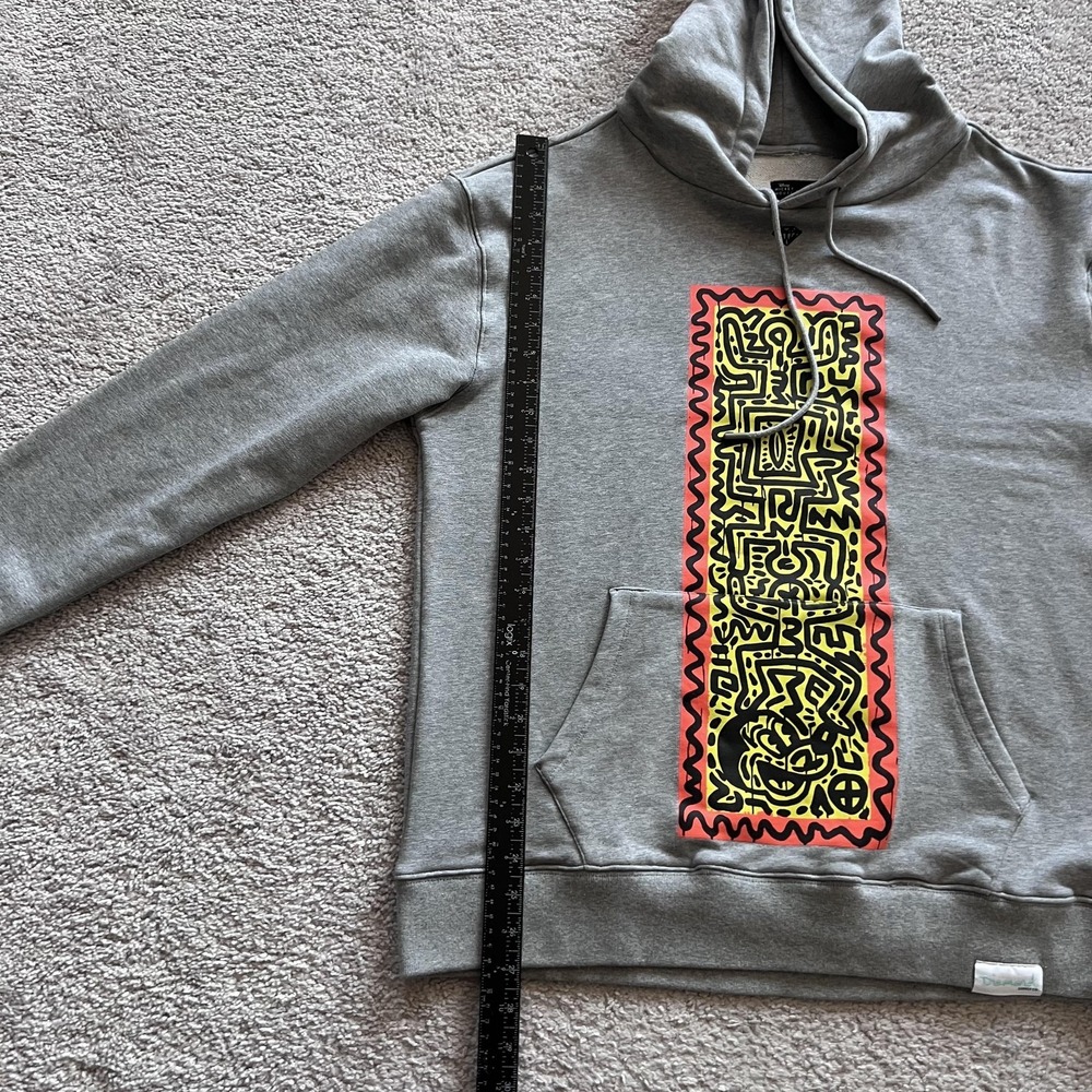Diamond Supply Mickey Mouse X Keith Haring Hoodie Mens Large Gray Graphic Fleece - Picture 12 of 15